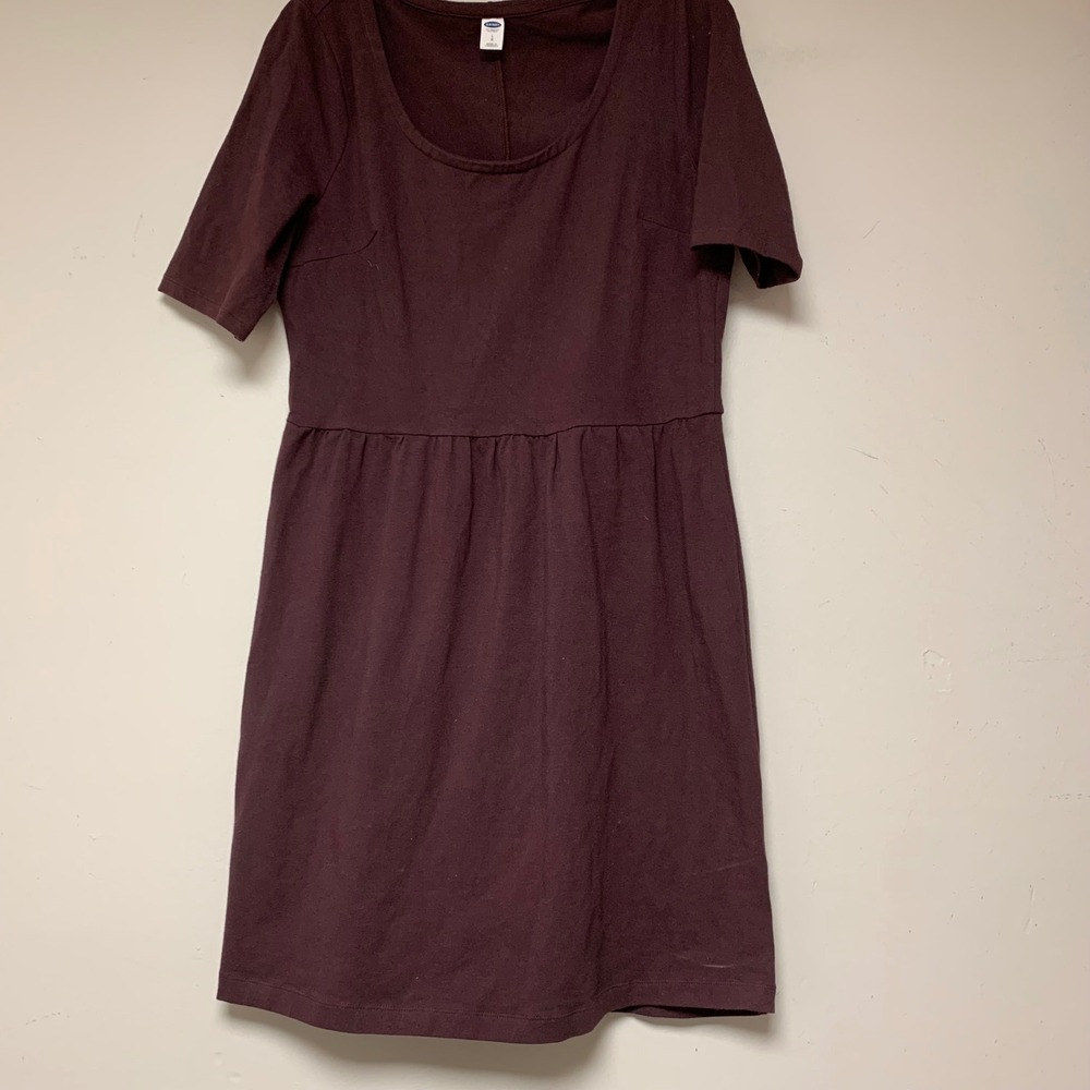 Old Navy Fit & Flare Dress Womens‎ Large Maroon Short Sleeve Cotton Mini Excelle